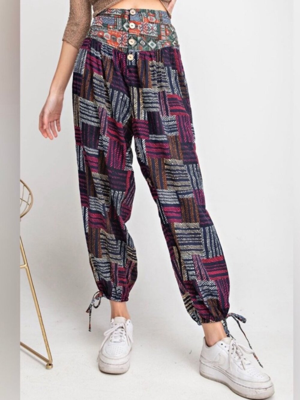 Anthropologie Easel Mixed Patchwork Floral High Waist Harem Pants